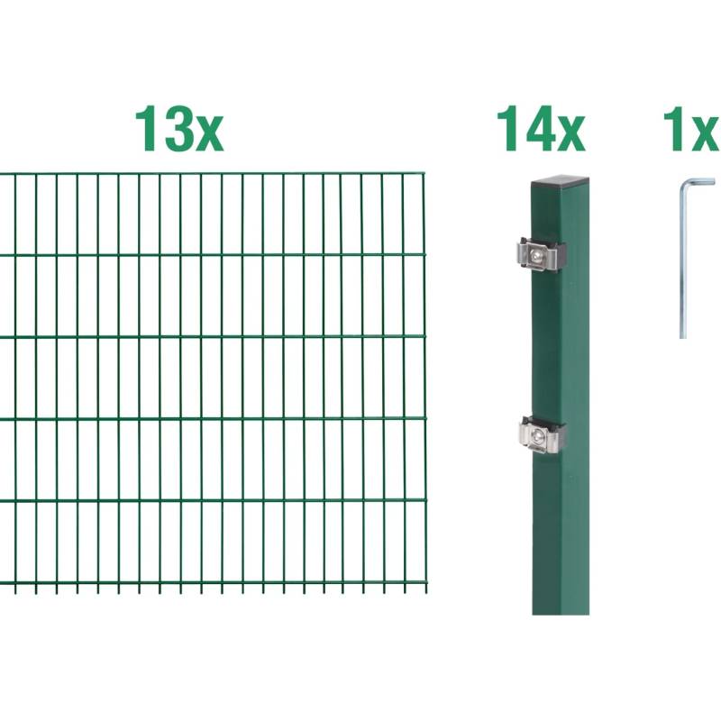 Metallzaun Grund-Set Doppelstabmatte verz. Grün beschichtet 13 x 2 m x 1,2 m
