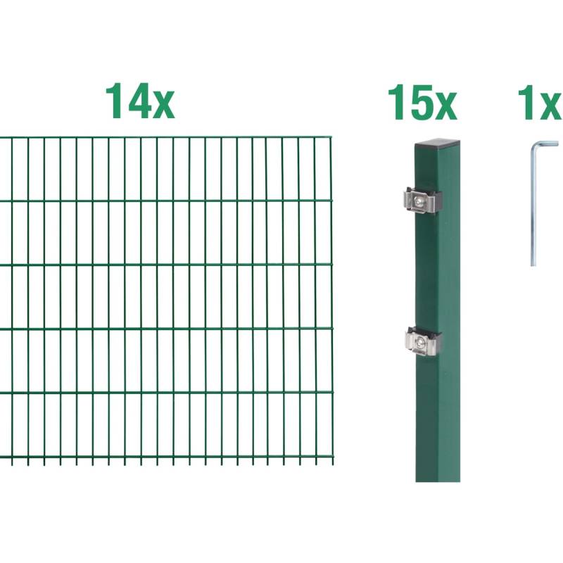 Metallzaun Grund-Set Doppelstabmatte verz. Grün beschichtet 14 x 2 m x 1,2 m