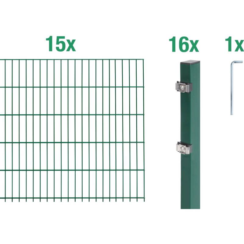 Metallzaun Grund-Set Doppelstabmatte verz. Grün beschichtet 15 x 2 m x 0,8 m
