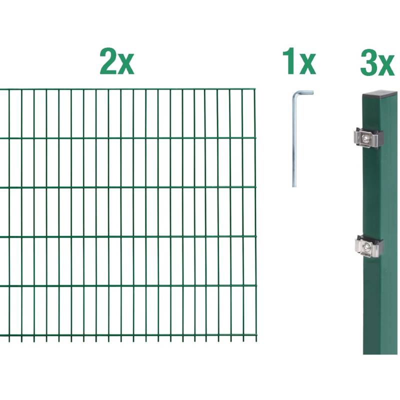 Metallzaun Grund-Set Doppelstabmatte verz. Grün beschichtet 2 x 2 m x 1 m