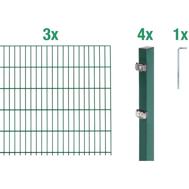 Metallzaun Grund-Set Doppelstabmatte verz. Grün beschichtet 3 x 2 m x 0,8 m