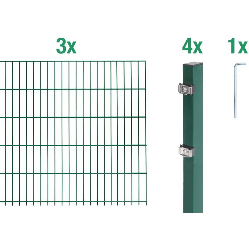 Metallzaun Grund-Set Doppelstabmatte verz. Grün beschichtet 3 x 2 m x 1,6 m
