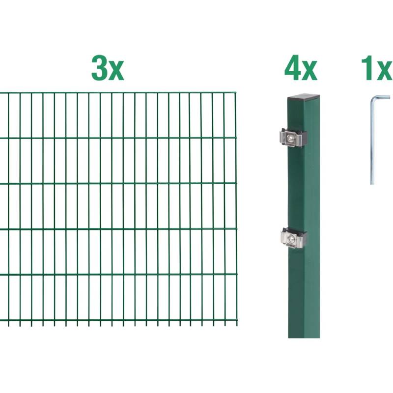 Metallzaun Grund-Set Doppelstabmatte verz. Grün beschichtet 3 x 2 m x 1 m