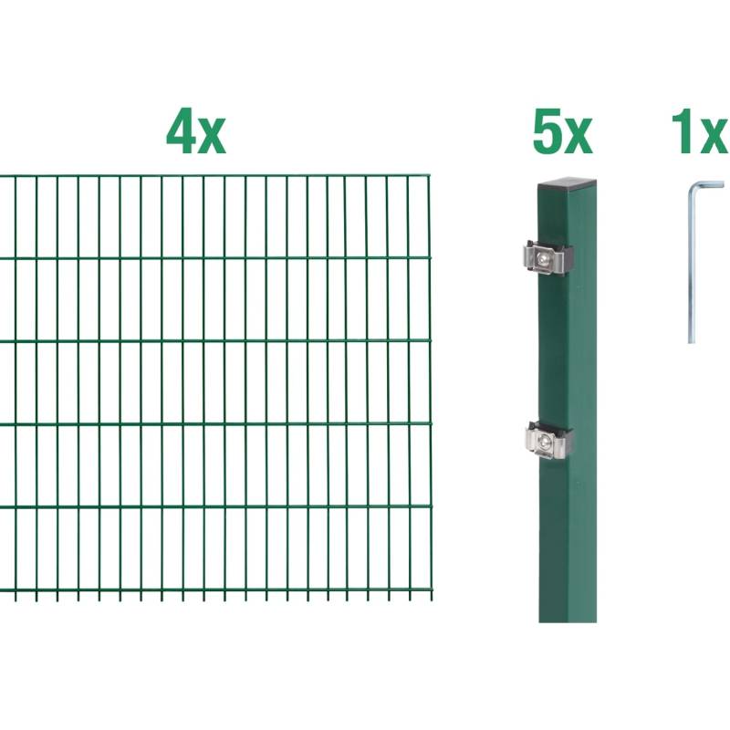 Metallzaun Grund-Set Doppelstabmatte verz. Grün beschichtet 4 x 2 m x 1,2 m