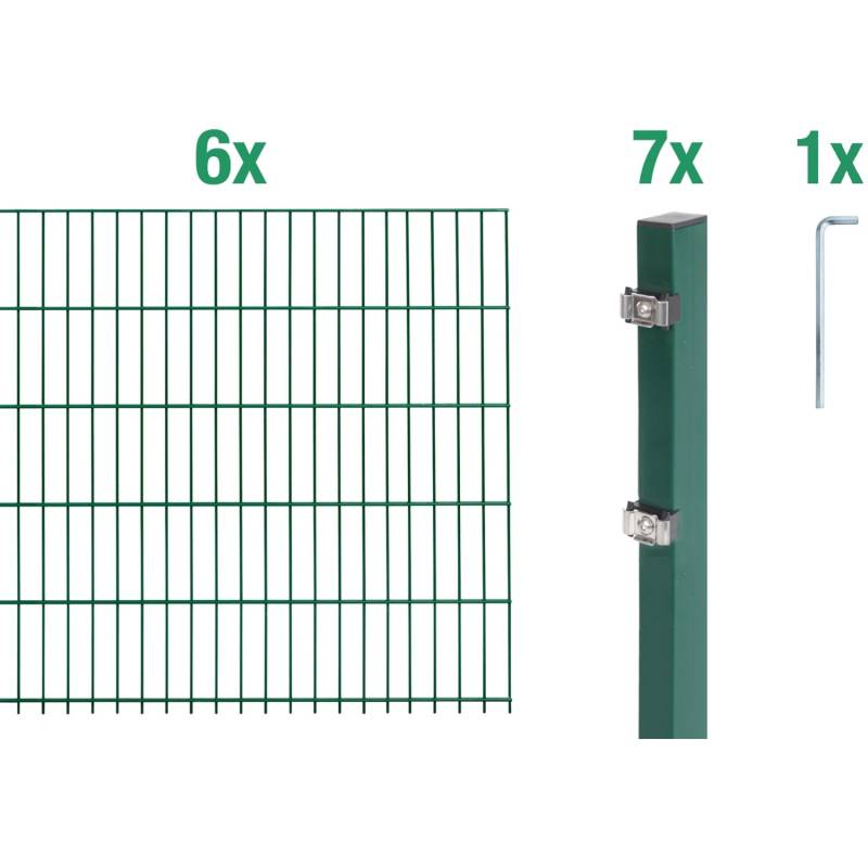 Metallzaun Grund-Set Doppelstabmatte verz. Grün beschichtet 6 x 2 m x 0,8 m