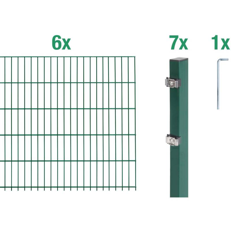 Metallzaun Grund-Set Doppelstabmatte verz. Grün beschichtet 6 x 2 m x 1,4 m