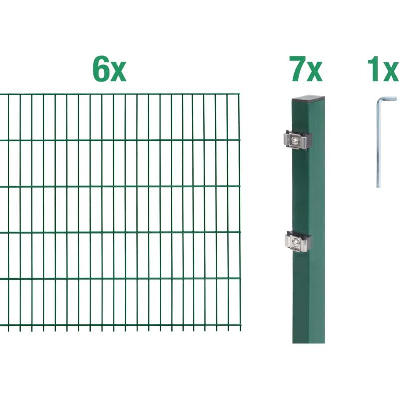 Metallzaun Grund-Set Doppelstabmatte verz. Grün beschichtet 6 x 2 m x 1 m