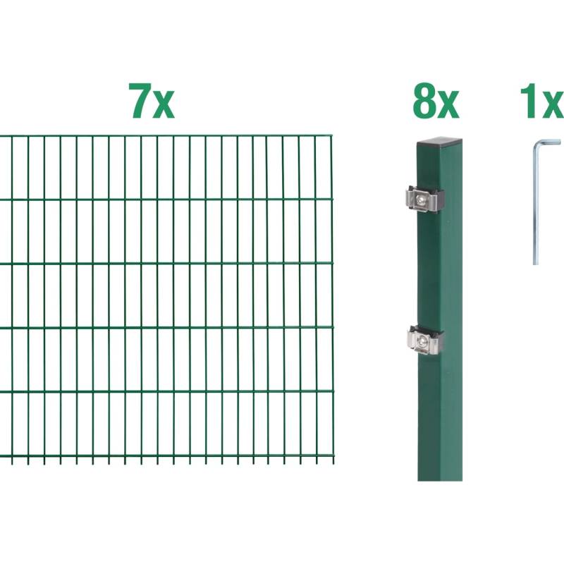 Metallzaun Grund-Set Doppelstabmatte verz. Grün beschichtet 7 x 2 m x 0,8 m