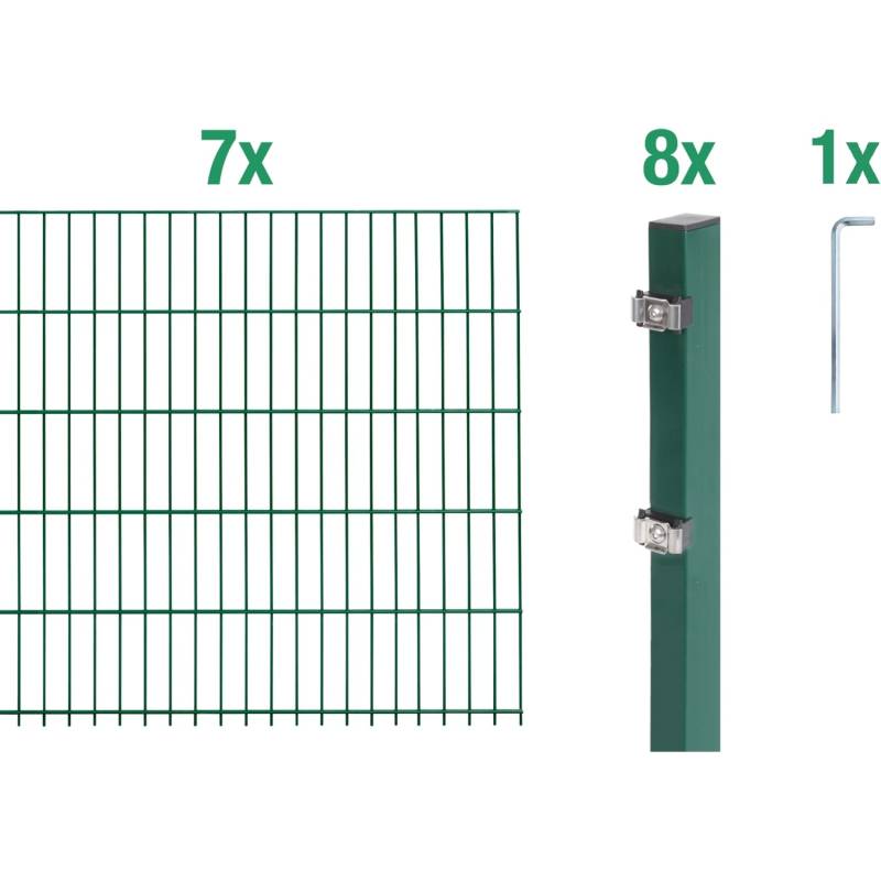 Metallzaun Grund-Set Doppelstabmatte verz. Grün beschichtet 7 x 2 m x 1,2 m