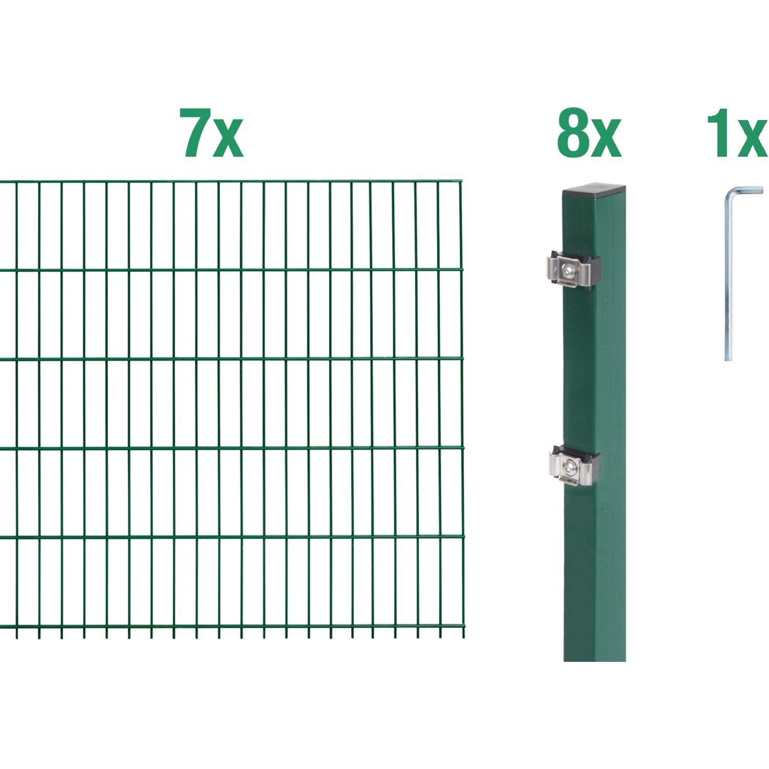Metallzaun Grund-Set Doppelstabmatte verz. Grün beschichtet 7 x 2 m x 1 m