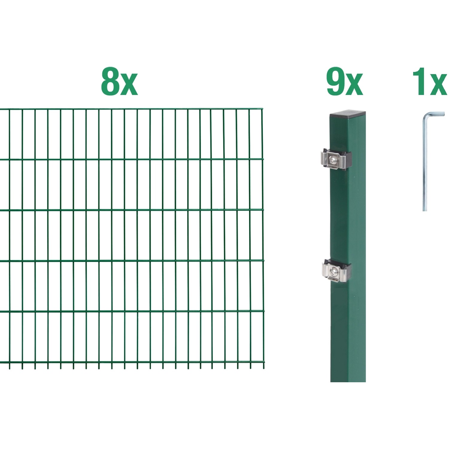 Metallzaun Grund-Set Doppelstabmatte verz. Grün beschichtet 8 x 2 m x 0,8 m