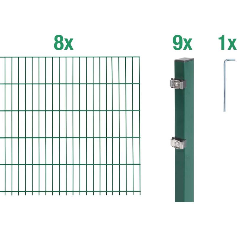 Metallzaun Grund-Set Doppelstabmatte verz. Grün beschichtet 8 x 2 m x 1,2 m