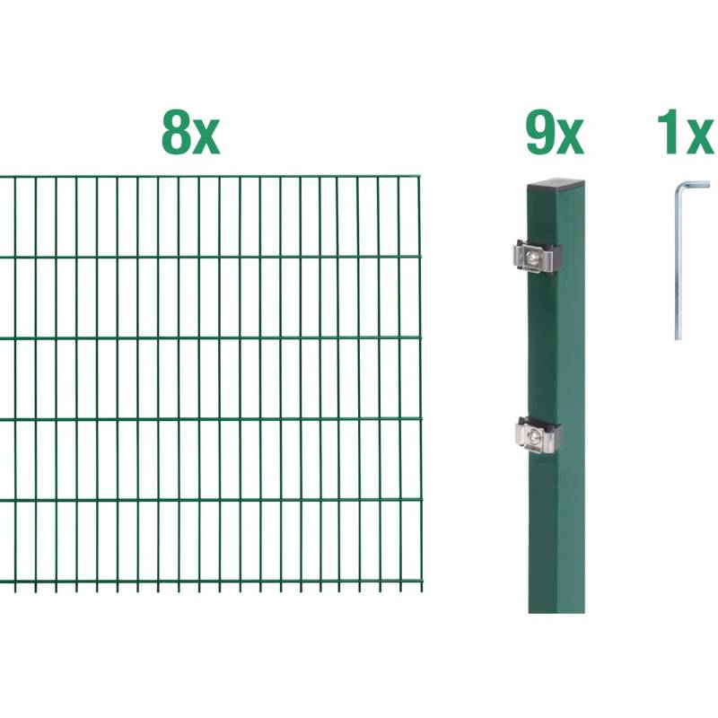 Metallzaun Grund-Set Doppelstabmatte verz. Grün beschichtet 8 x 2 m x 1,6 m