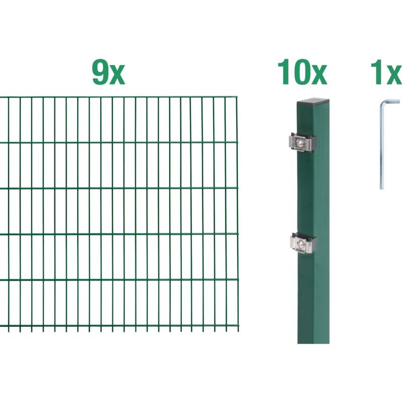 Metallzaun Grund-Set Doppelstabmatte verz. Grün beschichtet 9 x 2 m x 1,2 m
