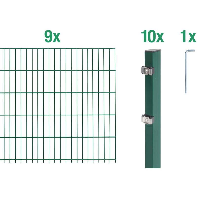 Metallzaun Grund-Set Doppelstabmatte verz. Grün beschichtet 9 x 2 m x 1,6 m
