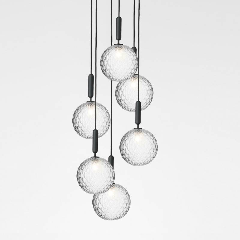 Miira 6  Large Pendelleuchte, Ø: 47 cm, Steingrau, Glas transparent