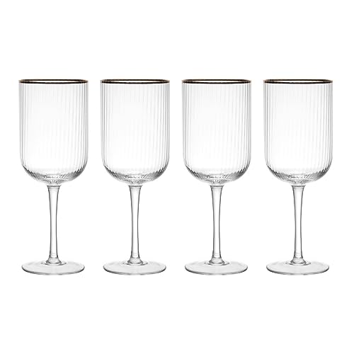 Mikasa Sorrento Kristall Weißweingläser mit Goldrand und breiter Form, 375ml, 4er Set bleifrei, klare edle Gläser, elegantes Design für Feiern von MIKASA