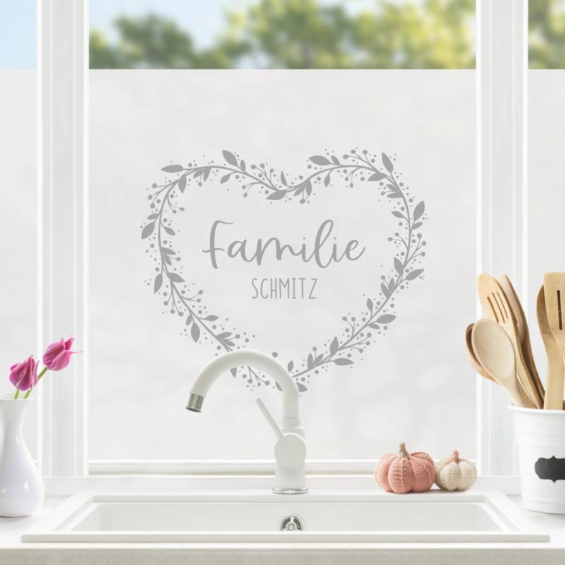 Milchglasfolie Wunschtext Familie Herzranke II