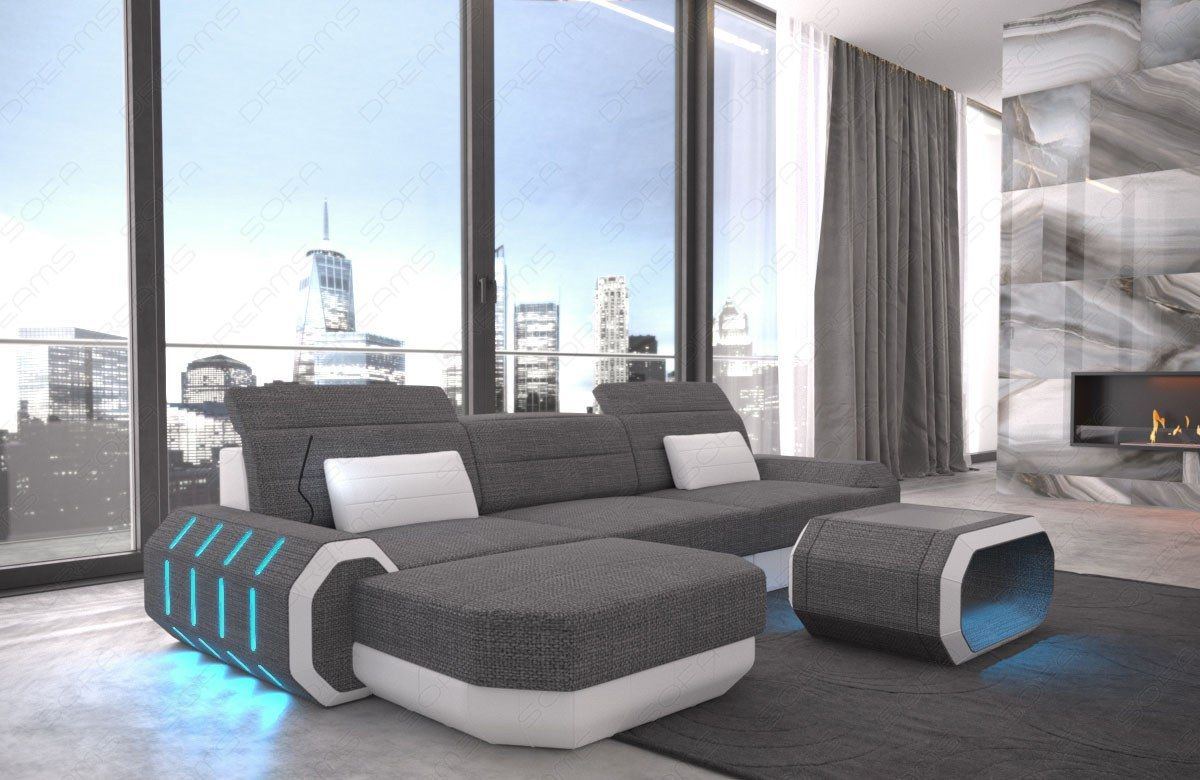 Mini Design Stoffsofa Roma L-Form mit LED – Komfort Mini Design Stoffsofa Roma L-Form mit LED – Komfort