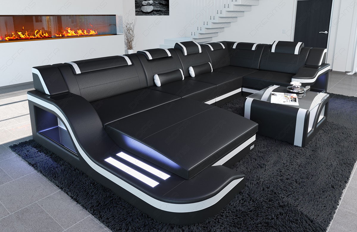 Mini Design Wohnlandschaft Palermo U-Form mit LED