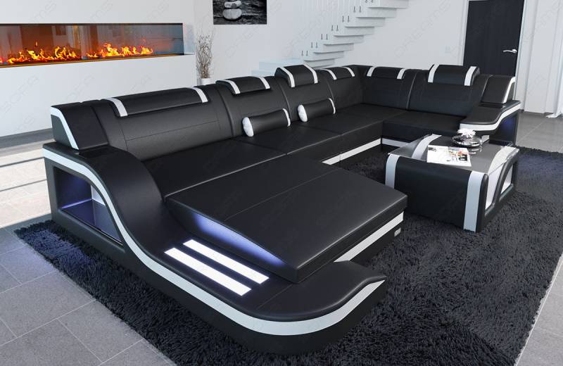Mini Design Wohnlandschaft Palermo U-Form mit LED