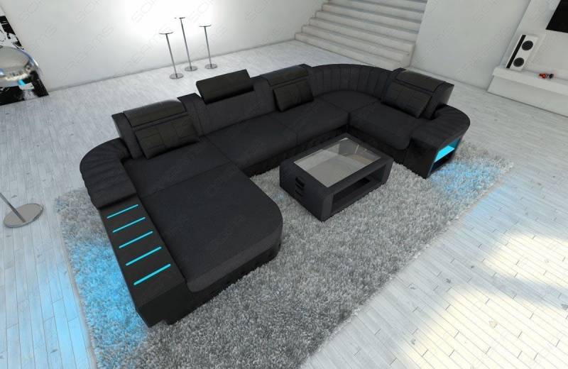 Mini Stoff Wohnlandschaft Bellagio U-Form mit LED