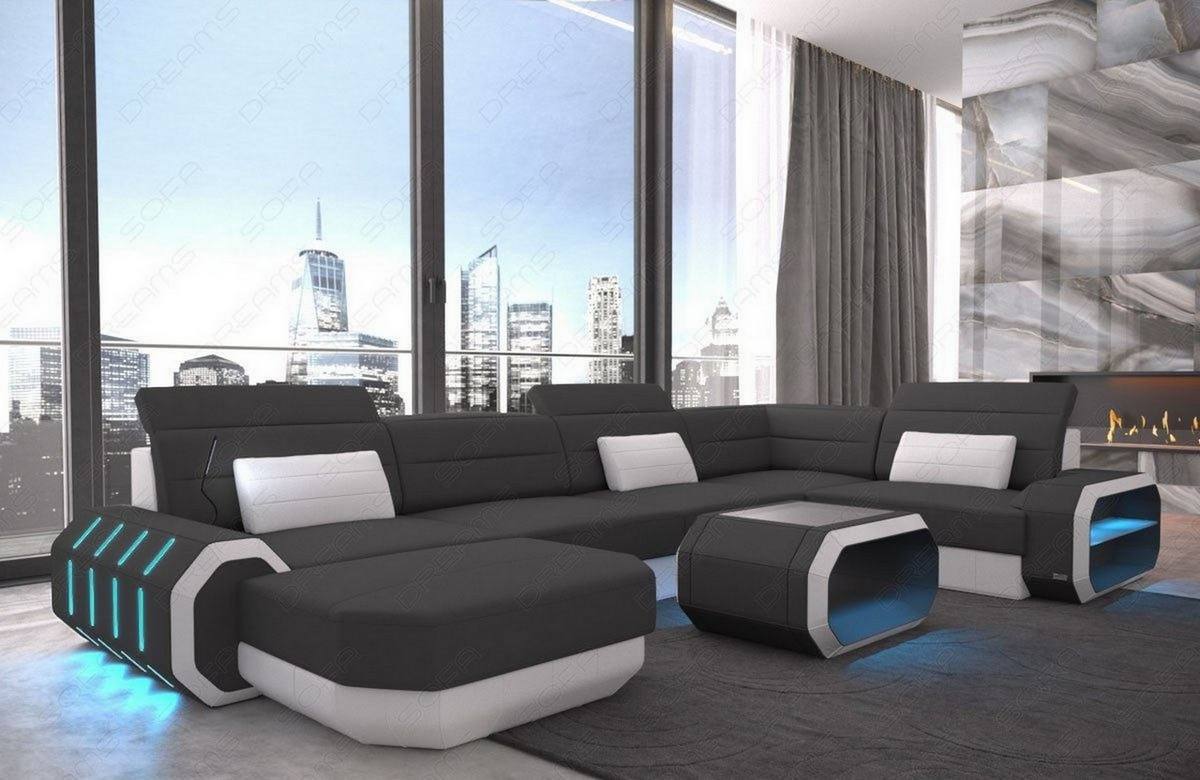 Mini Stoff Wohnlandschaft Roma U-Form LED