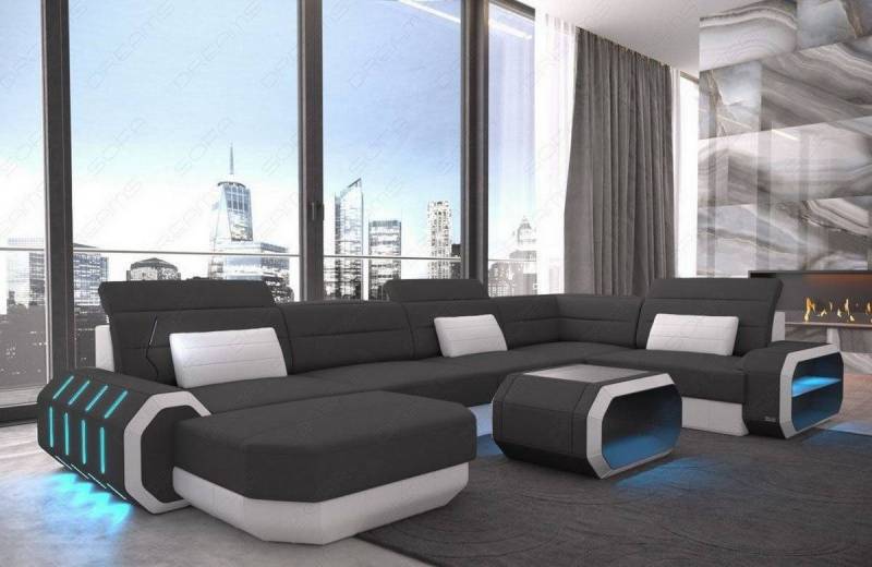 Mini Stoff Wohnlandschaft Roma U-Form LED