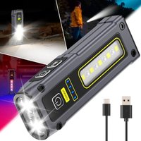 Mini Taschenlampe LED Aufladbar, 7 Modi Arbeitsleuchte mit Rotlicht & COB, Arbeitslampe mit Magnetsockel für Werkstatt KFZ Notfall Camping Outdoor