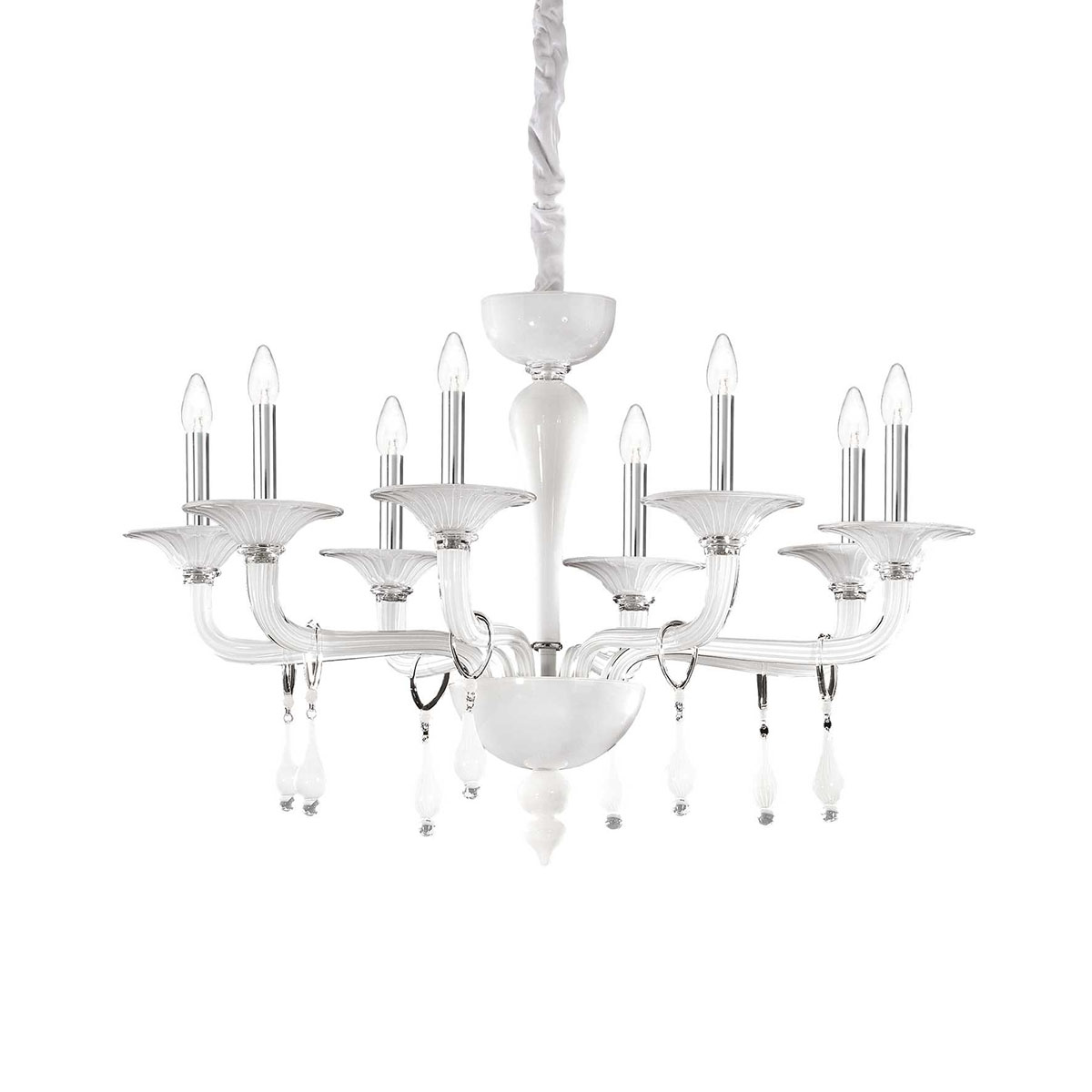 Miramare SP8 Glas Kronleuchter 8-flammig weiß, Ø: 95 cm