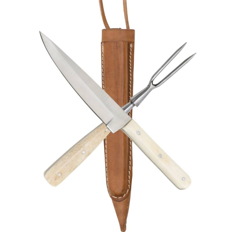Mittelalterliches Besteckset Gabel Messer Essbesteck Knochen-Griff