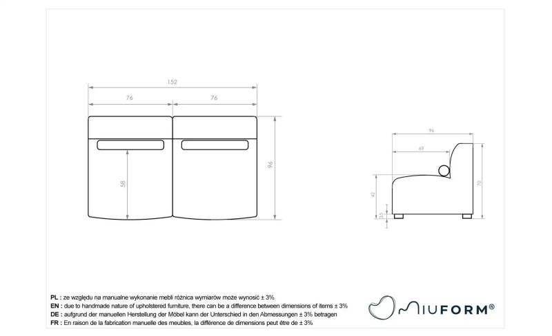 Miuform Einzelsofa modular Flex Felix ¦ grau ¦ Maße (cm): B: 152 H: 70 Polstermöbel > Sofas > 2-Sitzer - Höffner