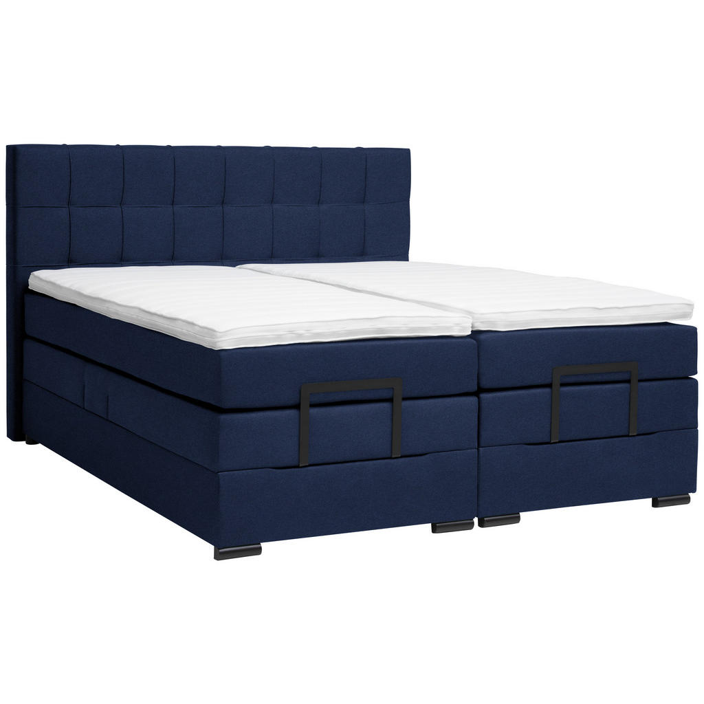Moderano Boxspringbett, Dunkelblau, Textil, H4, 5-Zonen, Höhe ca. 18 cm, 160x200 cm, Bettkasten, gepolstertes Kopfteil, Stoffauswahl, Topper geteilt, in verschiedenen Größen erhältlich, Matratze geteilt, Schlafzimmer, Betten, Doppelbetten von Moderano