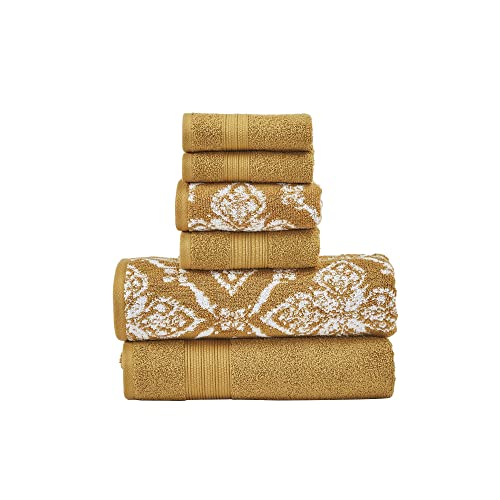 Modern Threads Amaris 6-teiliges Wendegarn-gefärbtes Jacquard-Handtuch-Set – Badetücher, Handtücher & Waschlappen – super saugfähig & schnell trocknend – 100% gekämmte Baumwolle, Gold von Modern Threads