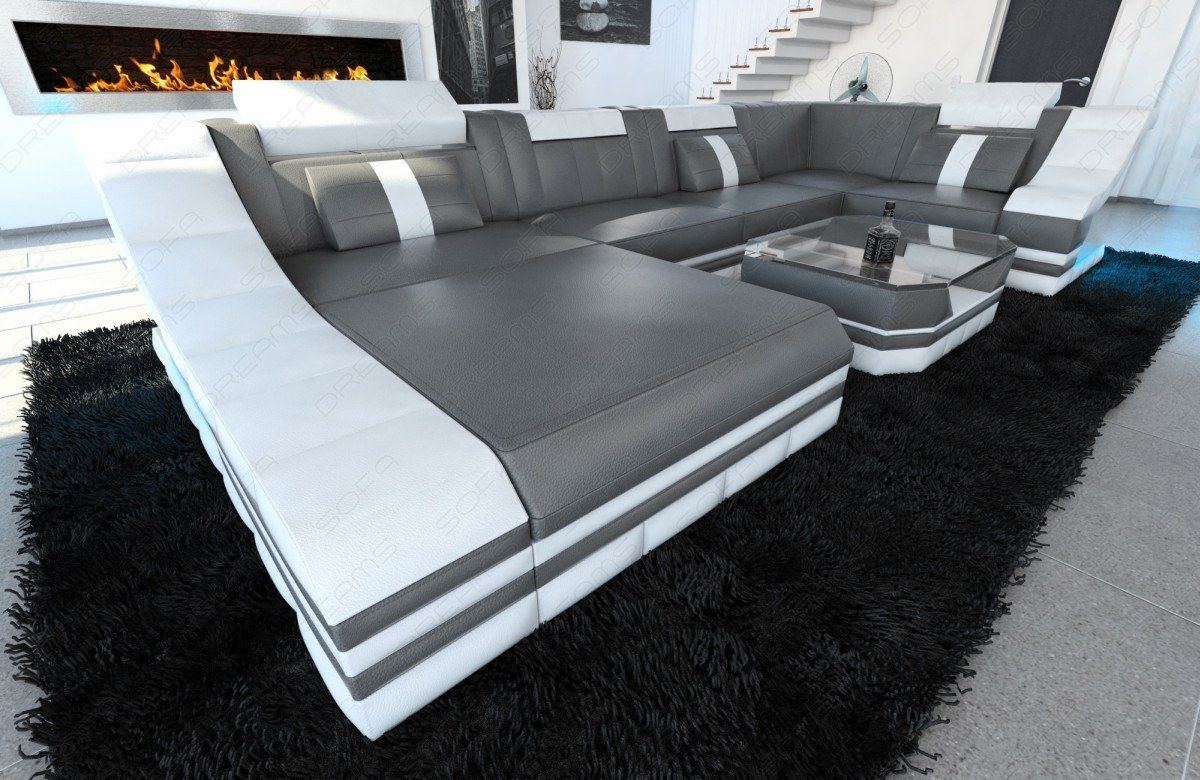 Moderne Wohnlandschaft Turino U-Form mit LED