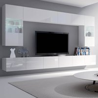 Moderne Wohnwand mit Beleuchtung in weiß Hochglanz CAIRNS-132, B/H/T ca. 300/200/43 cm