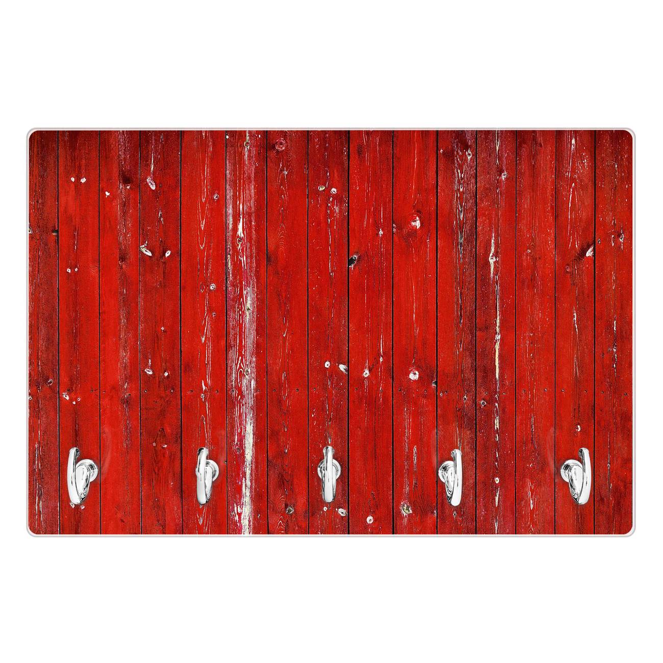 Modernes Schlüsselbrett aus Glas von banjado, Schlüsselboard 30cm x 20cm mit 5 Haken, Schlüsselleiste beschreibbar und magnetisch mit Motiv Holz Rot