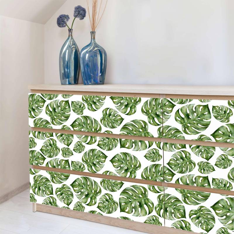 Möbelfolie Blumen Aquarell Monstera Blätter