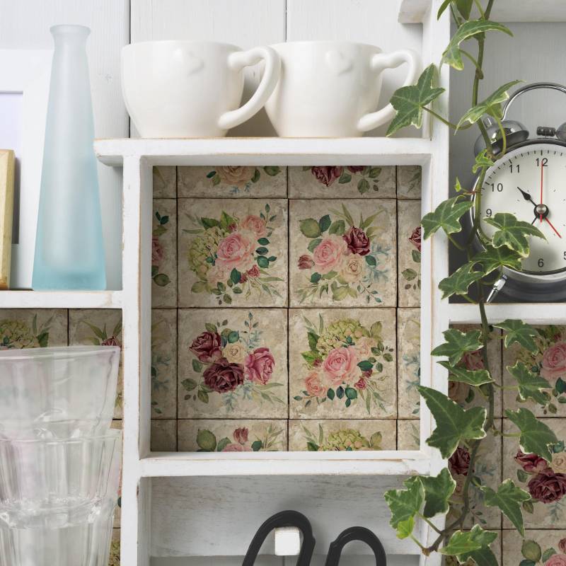 Möbelfolie Blumen Vintage Rosen und Hortensien