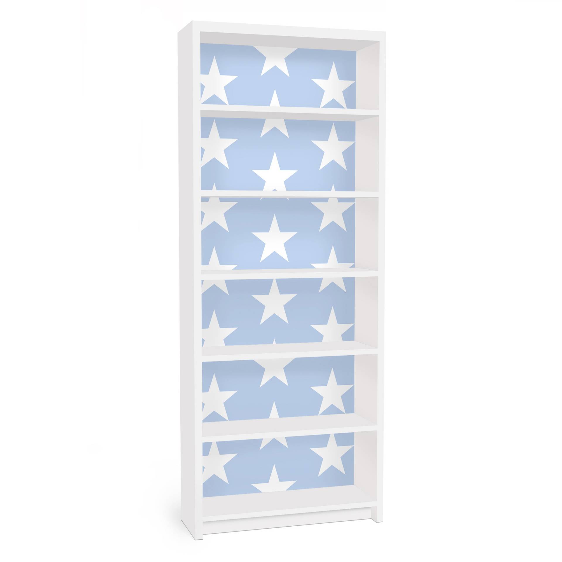 Möbelfolie für IKEA Billy Regal Weiße Sterne auf Blau