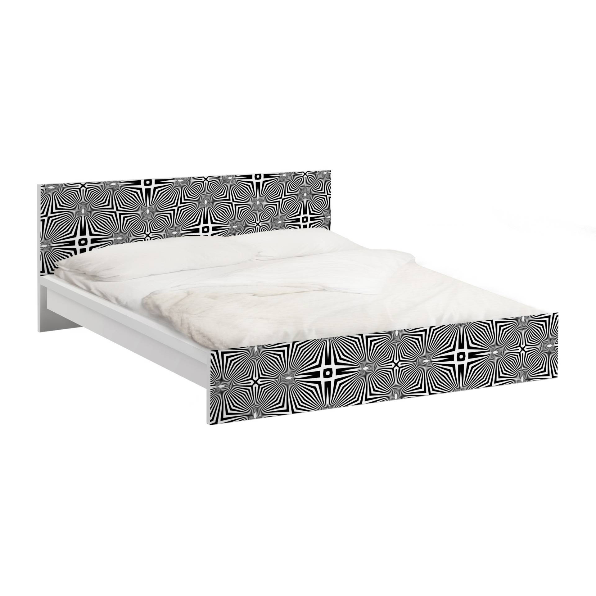 Möbelfolie für IKEA Malm Bett 140 cm Breite Abstraktes Ornament Schwarzweiß Möbelfolie für IKEA Malm Bett 140 cm Breite Abstraktes Ornament Schwarzweiß