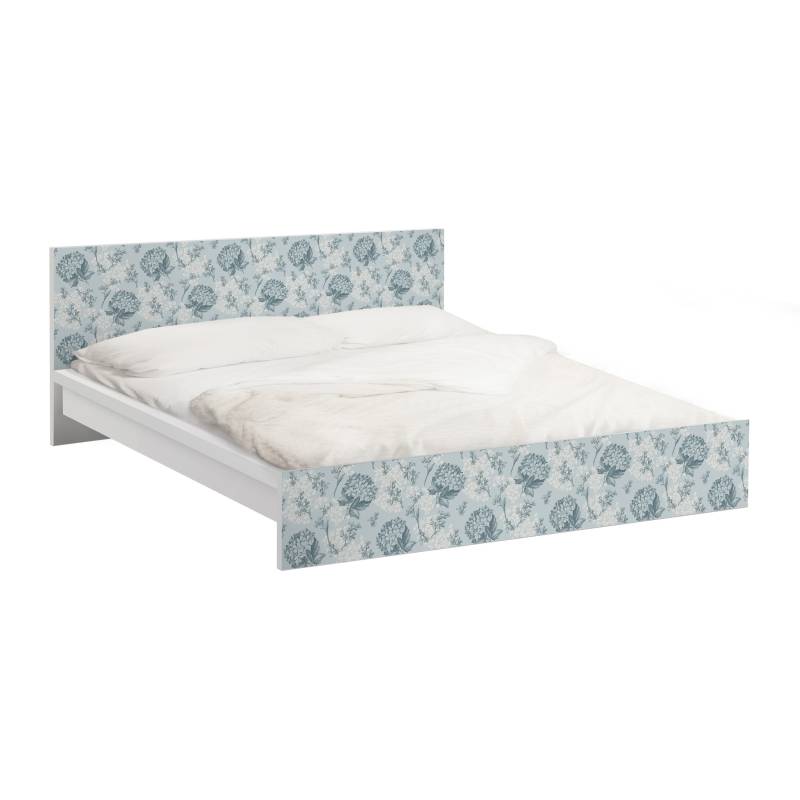 Möbelfolie für IKEA Malm Bett 160 cm Breite Hortensia pattern in blue