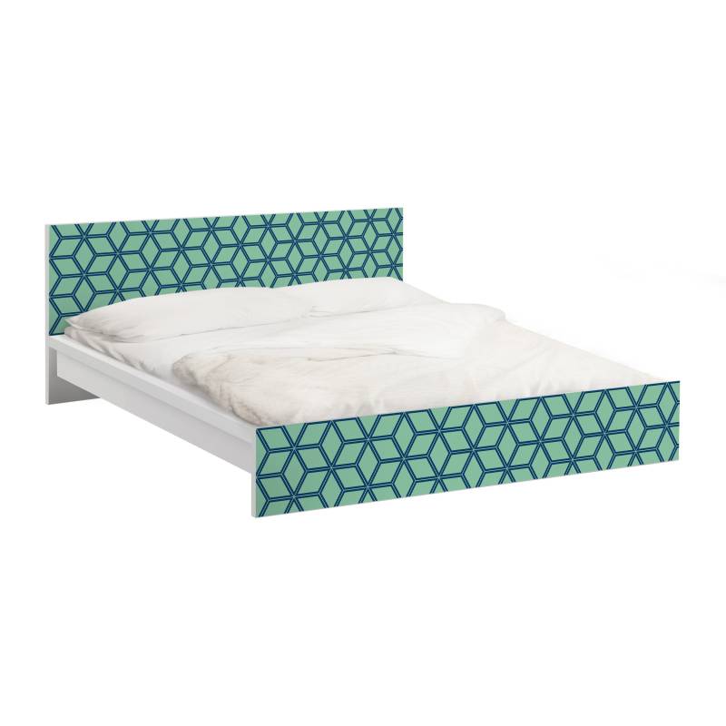 Möbelfolie für IKEA Malm Bett 160 cm Breite Würfelmuster grün