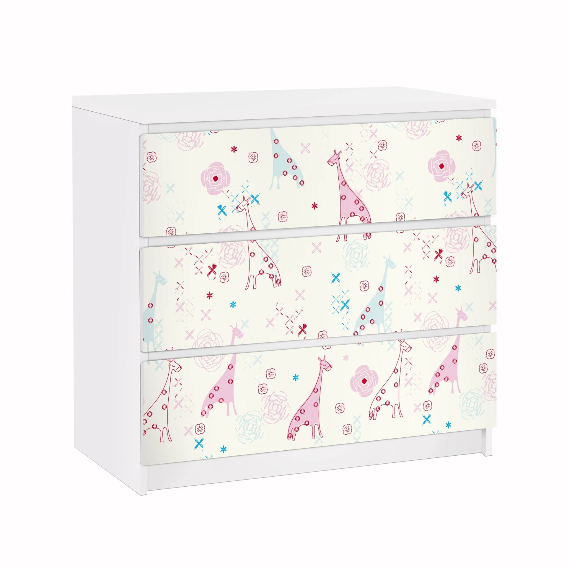 Möbelfolie für IKEA Malm Kommode 3 Schubladen Dreaming Giraffe