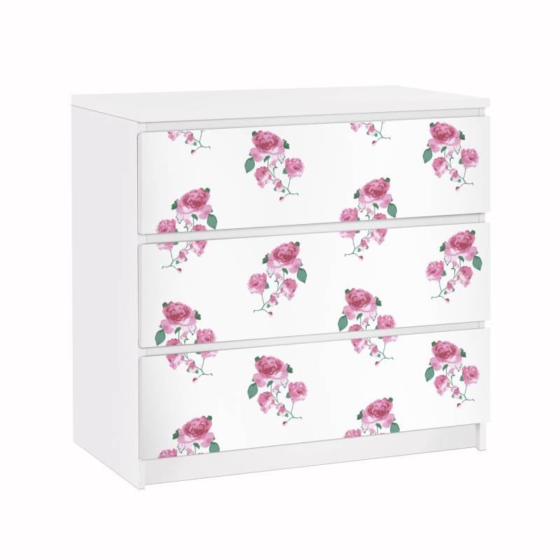 Möbelfolie für IKEA Malm Kommode 3 Schubladen Englische Teerosen