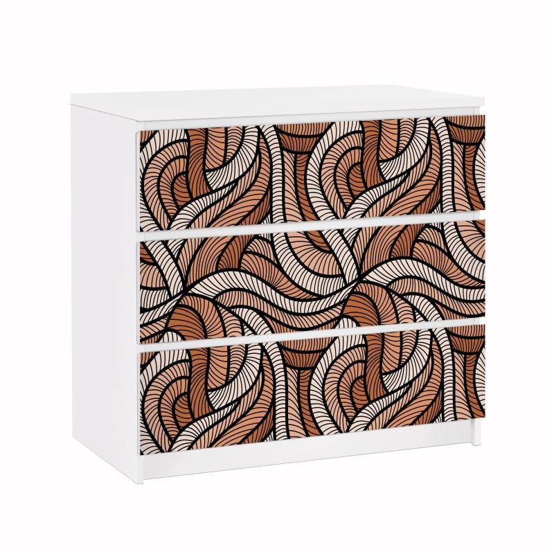 Möbelfolie für IKEA Malm Kommode 3 Schubladen Holzschnitt in braun