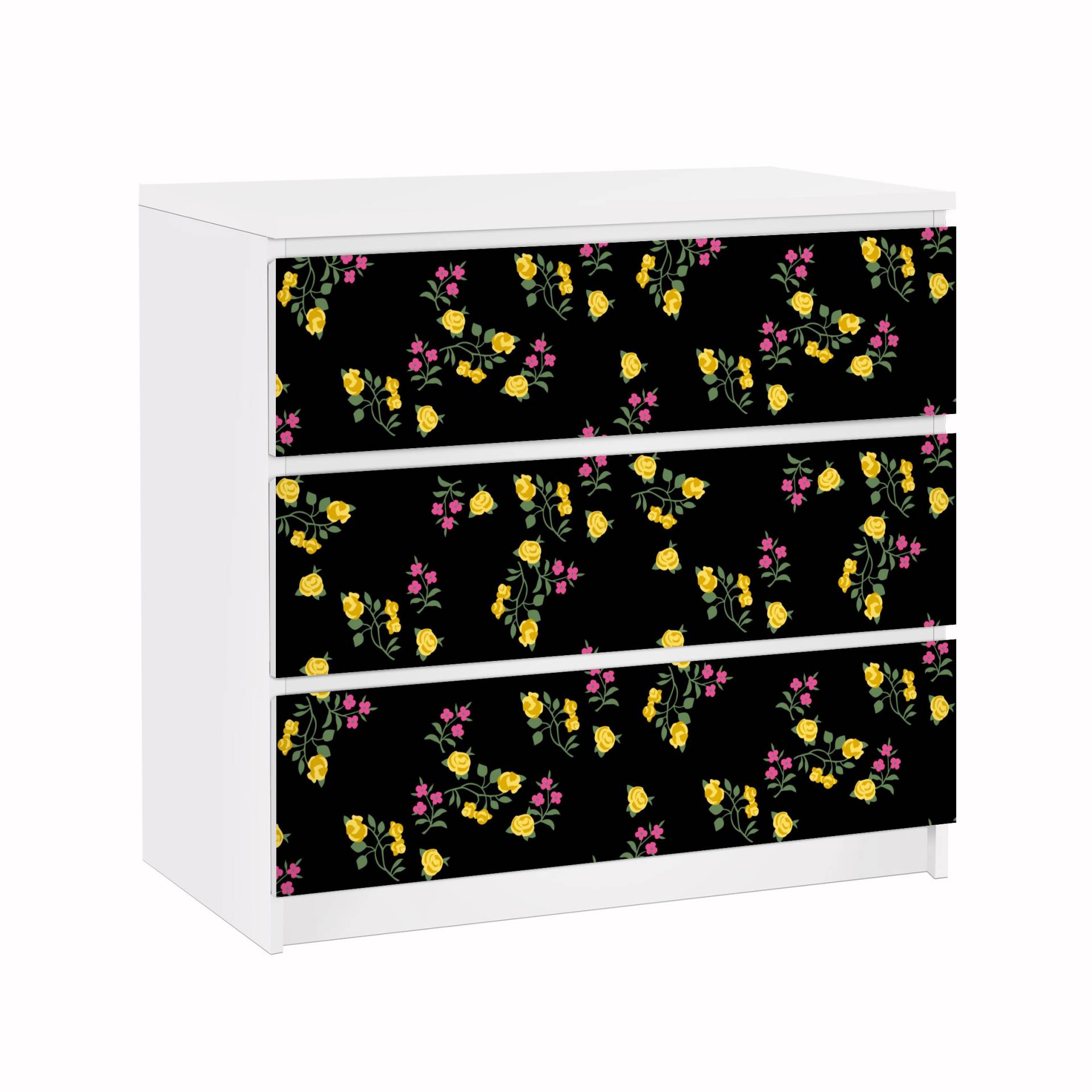 Möbelfolie für IKEA Malm Kommode 3 Schubladen Mille fleurs Muster