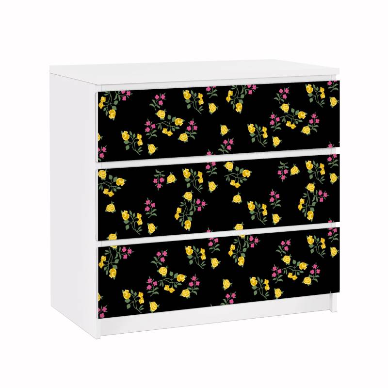 Möbelfolie für IKEA Malm Kommode 3 Schubladen Mille fleurs Muster