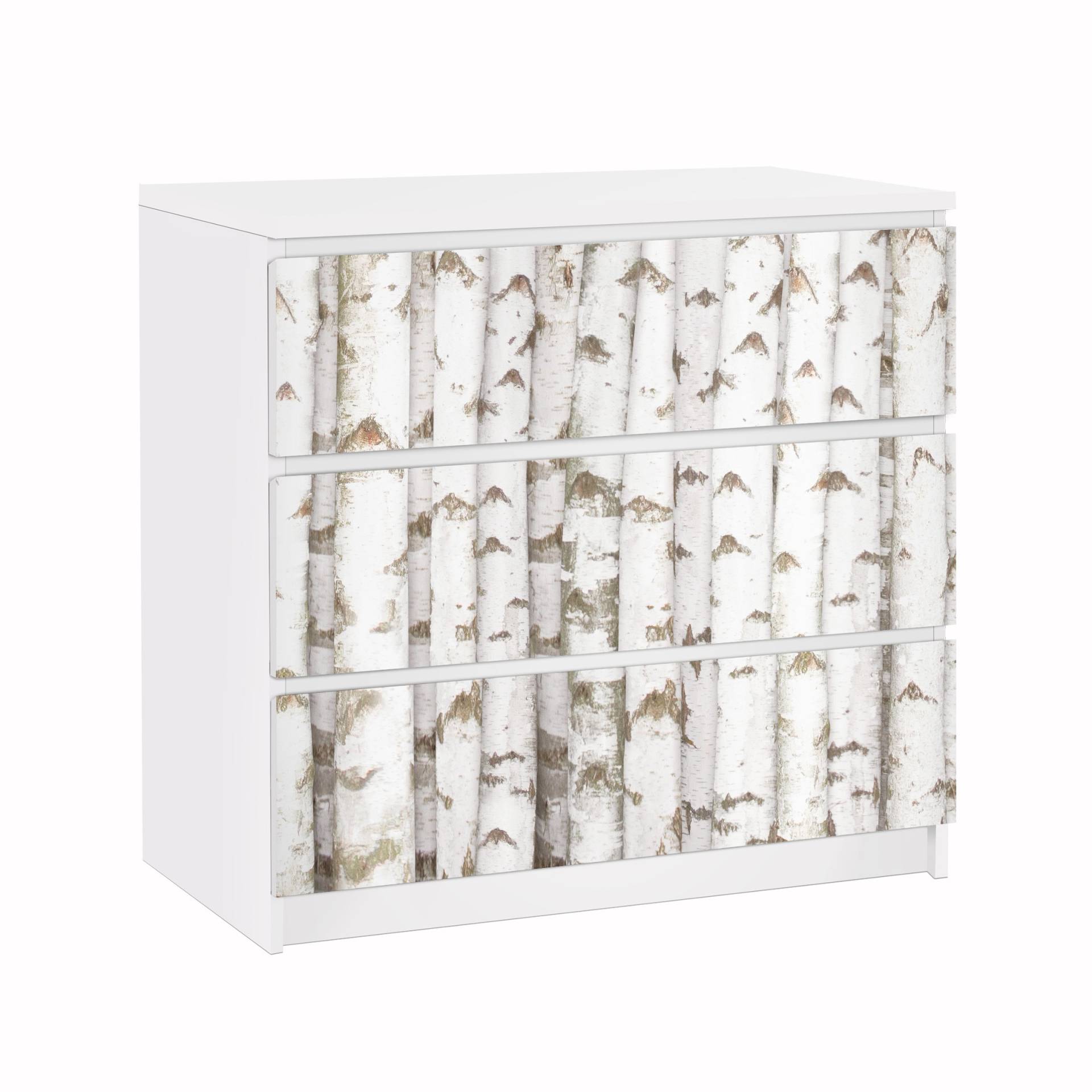 Möbelfolie für IKEA Malm Kommode 3 Schubladen No.YK15 Birkenwand