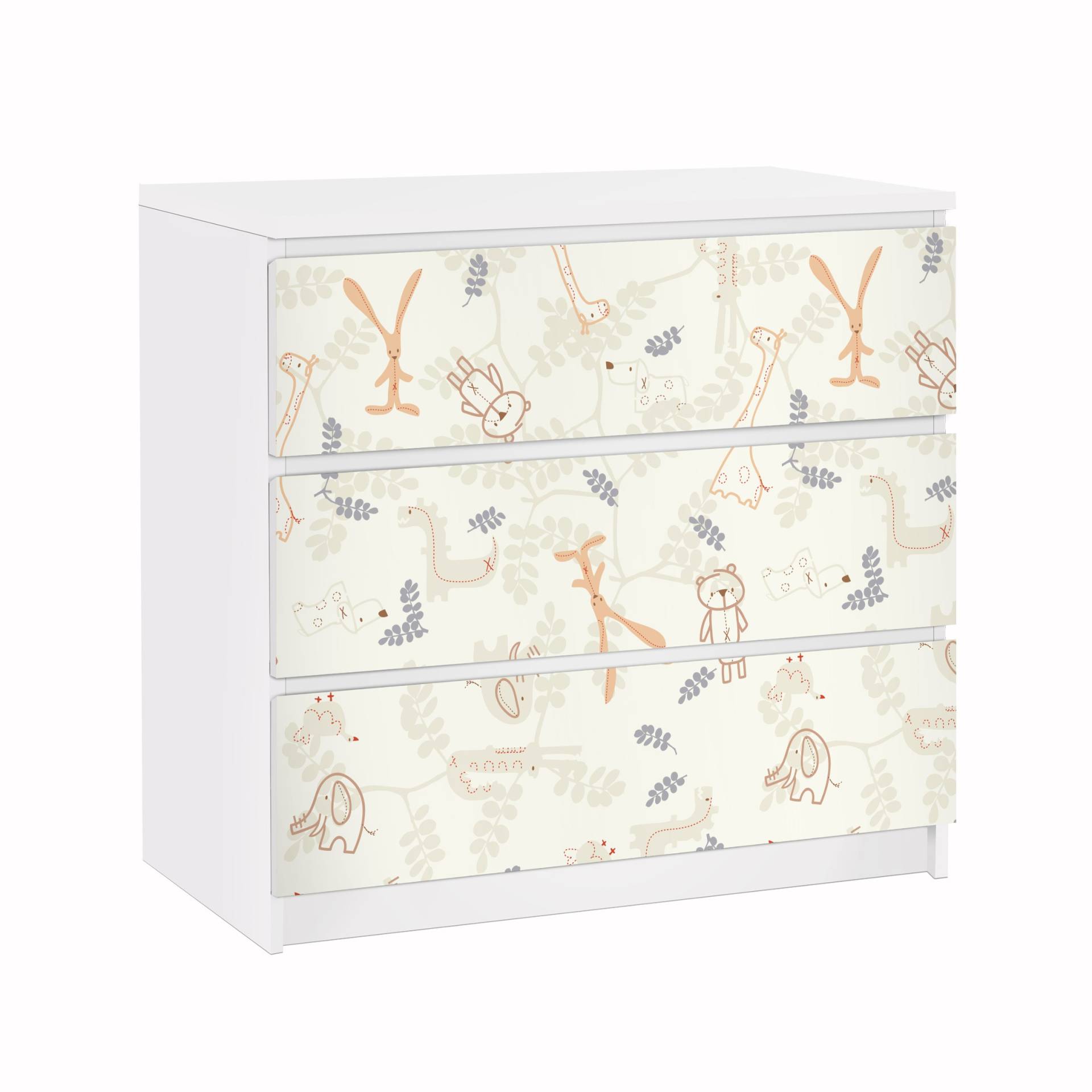 Möbelfolie für IKEA Malm Kommode 3 Schubladen Pastel Plushies